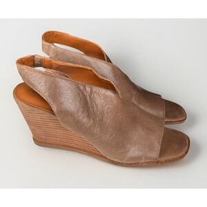 NEW Lucky Brand Womens Lordyn Open‎ Toe Leather Wedge Ankle Shoes 11 Medium